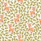 Watercolor cute nursery naive hand painted seamless pattern with deer, green leaves. Childish Handpainted print on white