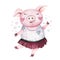 Watercolor cute Pig symbol 2019 illustration. Isolated funny cartoon ping animal Happy Chinese New Year piggy art.