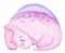 Watercolor cute pink dinosaur sleeping isolated on white background
