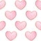 Watercolor cute pink heart seamless pattern on white background