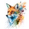 Watercolor cute red fox, colorful painting. Realistic wild animal illustration. Created with Generative AI technology