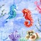 Watercolor Cute Seahorses Painting Illustrtion seaweed