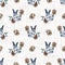 Watercolor cute spring rabbit motif background. Hand painted earthy whimsical seamless pattern. Modern linen textile for