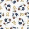 Watercolor cute spring rabbit motif background. Hand painted earthy whimsical seamless pattern. Modern linen textile for