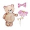 Watercolor Cute Teddy Bears Valentine\\\'s Day