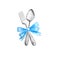 Watercolor cutlery, silver, spoon and fork with bow