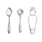 Watercolor cutlery, silver, spoons and snail tongs