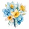 Watercolor Daffodil Arrangement Clipart With Blue And Yellow Hues