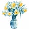 Watercolor Daffodils In A Jar: High Detailed Clipart With Optical Art Illusions