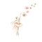 Watercolor dancing ballerina composition with flowers.Pink pretty ballerina. Watercolor hand draw illustration.