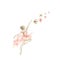 Watercolor dancing ballerina composition with flowers.Pink pretty ballerina. Watercolor hand draw illustration.