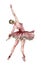 Watercolor dancing ballerina in pink dress. Isolated dancing ballerina. Hand drawn classic ballet performance, pose.