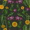 Watercolor dandelions wildflowers seamless texture pattern background