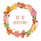 Watercolor decorative atumn wreath, isolated. Fall leaves and berries on white background. Thanksgiving day frame