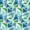 Watercolor Deep Blue And Green Triangles Seamless Pattern