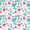 Watercolor Deep Pink Flowers And Leaves Seamless Pattern