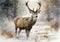 Watercolor of Deer Buck , in a Winter Field . AI generated Illustration