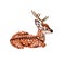 Watercolor deer with horns. The baby deer lies isolated on a white background