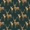 Watercolor deer seamless pattern. Hand painted realistic buck with antlers, baby fawn deer on dark background. Woodland