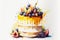 Watercolor delicious birthday cake with fruits. Generative ai