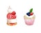 Watercolor delicious cupcake with strawberry and blackberry and Delicious cake with meringue and raspberry. Hand drawn