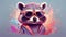 Watercolor Delight Colorful Cute Raccoon Sunglasses Sporting a Little Smile and Vest Violet Pastel
