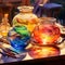 Watercolor depiction of glassblowing process