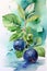 Watercolor Depiction of Nature\\\'s Beauty with Tranquil Blueberry Hues.