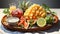 watercolor depiction of a tropical fruit platter on a pure white background