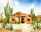 Watercolor of Desert home with cactus and rock garden