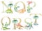 Watercolor dinosaurs letters.