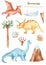 Watercolor dinosaurs prehistoric period.