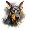 Watercolor Doberman Dog Portrait Illustration Art On Splat Background