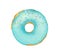 Watercolor donut with blue frosting isolated on white