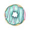 Watercolor donut with green mint glaze and pink cream