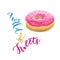 Watercolor donut illustration. Sweet art for greeting cards for print