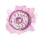 Watercolor donut with purple glaze and colorful sprinkle on pink stain