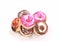 Watercolor donut set isolate on white background, caramel, pink