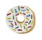 Watercolor donut in white glaze with an accent from sweet colored crumbs.