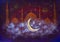 Watercolor drawing acrylic oil painting illustration artwork. Lantern Fanus Muslim feast of Ramadan Kareem.
