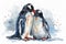 watercolor drawing, an adorable penguin couple comes to life with charm and artistic flair