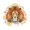 Watercolor drawing of an animal mammal predator, red lion, red mane, lion-king of beasts, portrait of greatness, strength, kingdom