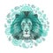 Watercolor drawing of an animal mammal predator, turquoise lion, turquoise mane, lion-king of beasts, portrait of majesty, strengt