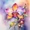 watercolor drawing of beautiful rainbow orchid, on a wintry background.