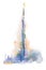 Watercolor drawing of Burj Khalifa tower in Dubai