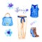 Watercolor drawing of clothes - set for spring wardrobe