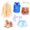 Watercolor drawing of clothes - set for spring wardrobe