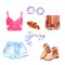 Watercolor drawing of clothes - set for spring wardrobe