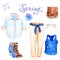 Watercolor drawing of clothes - set for spring wardrobe