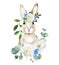 Watercolor drawing cute easter bunny, rabbit and spring flowers. isolated on white background clipart, decoration for the holiday